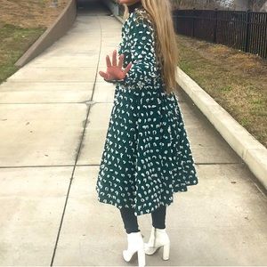 H&M Green Flower Embroidery Circle Skirt Coat
